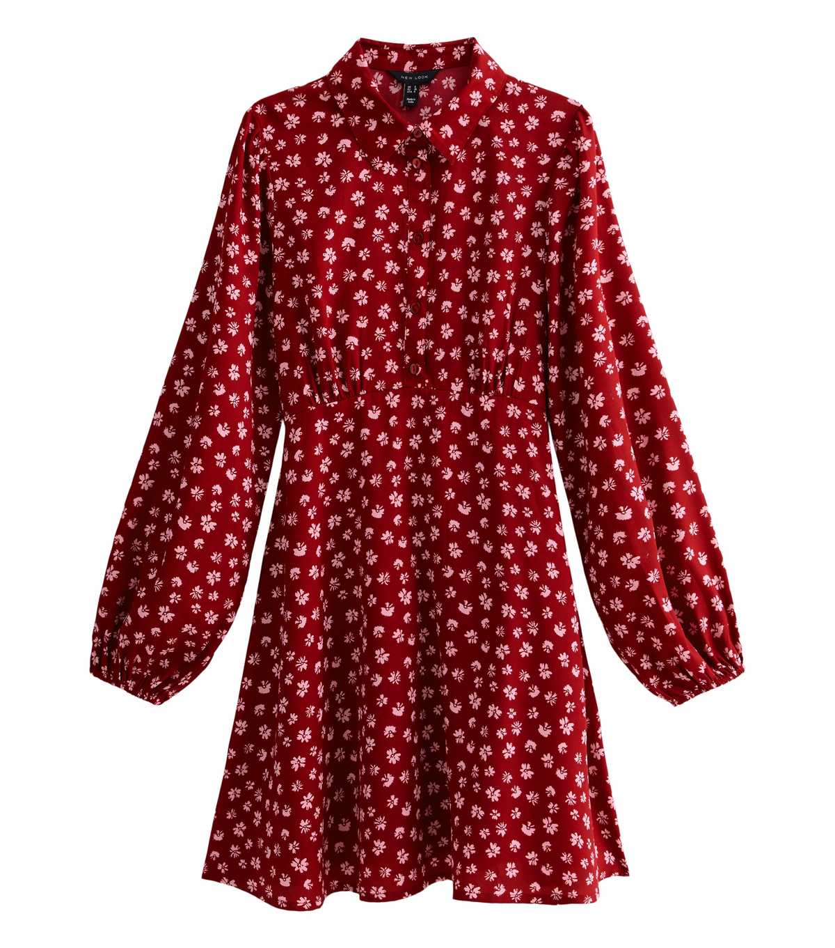 Black Floral Long Sleeve Mini Shirt Dress