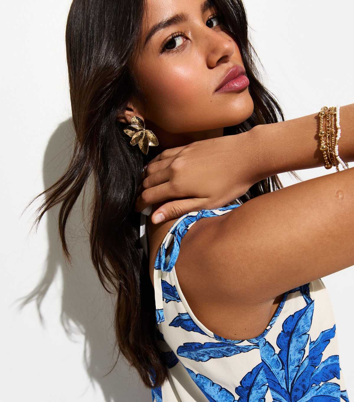 Blue Palm Tree Print Beach Maxi Dress