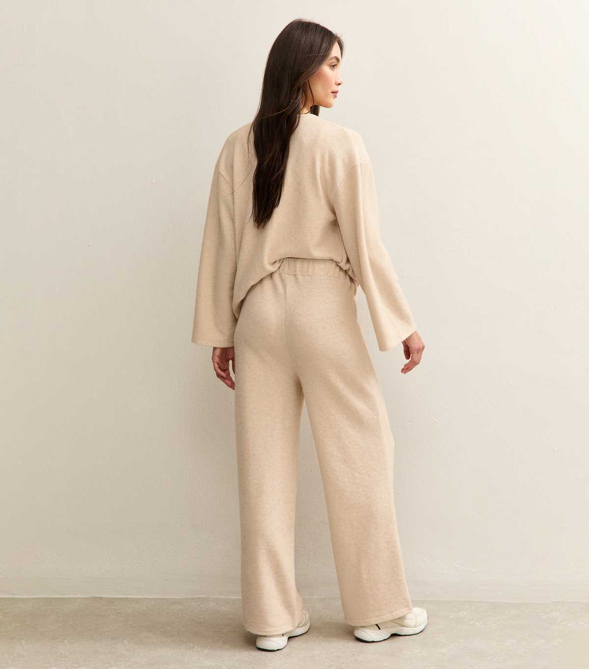 Cream Soft Touch Wide Leg Brushed Trousers