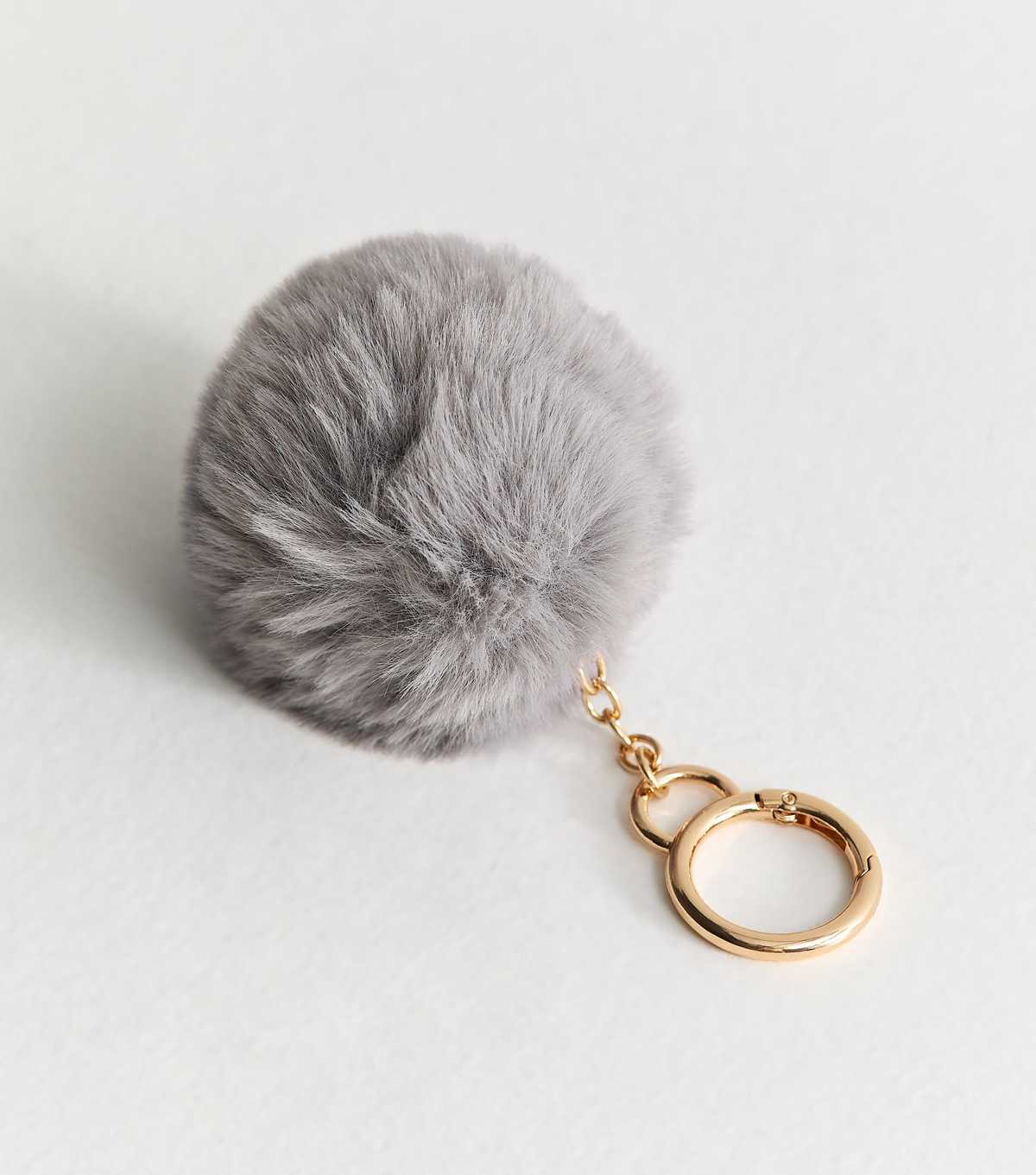Grey Fluffy Pom Pom Bag Charm
