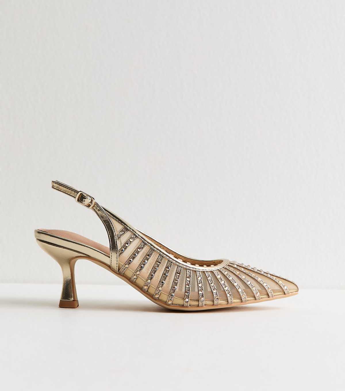 Wide Fit Gold Bling Mesh Slingback Court Shoes